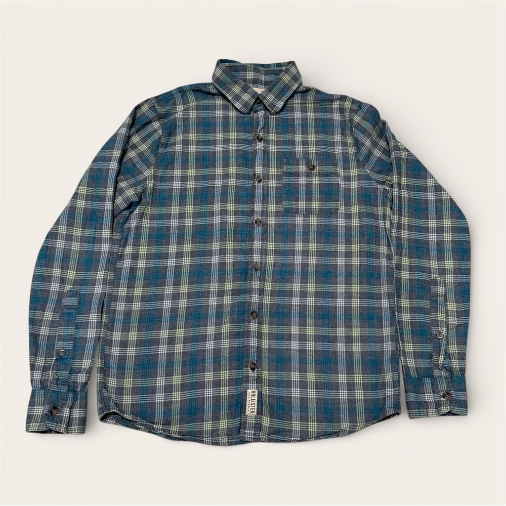 Hollister Men's Green and Blue Plaid Shirt